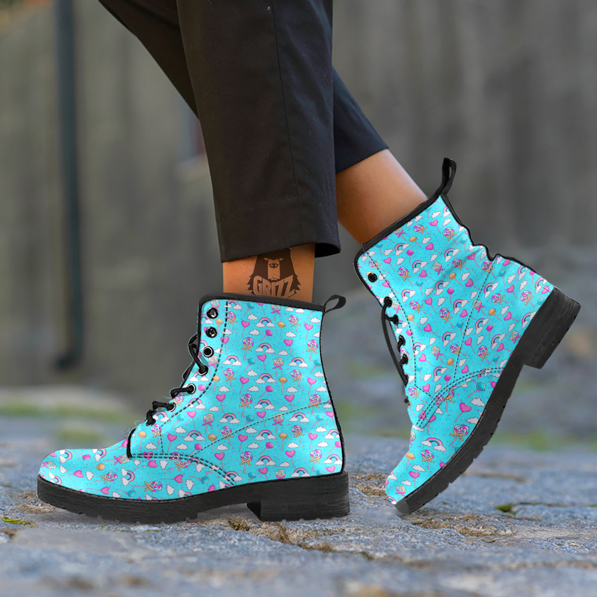 Lollipop Cute Print Pattern Leather Boots-grizzshop