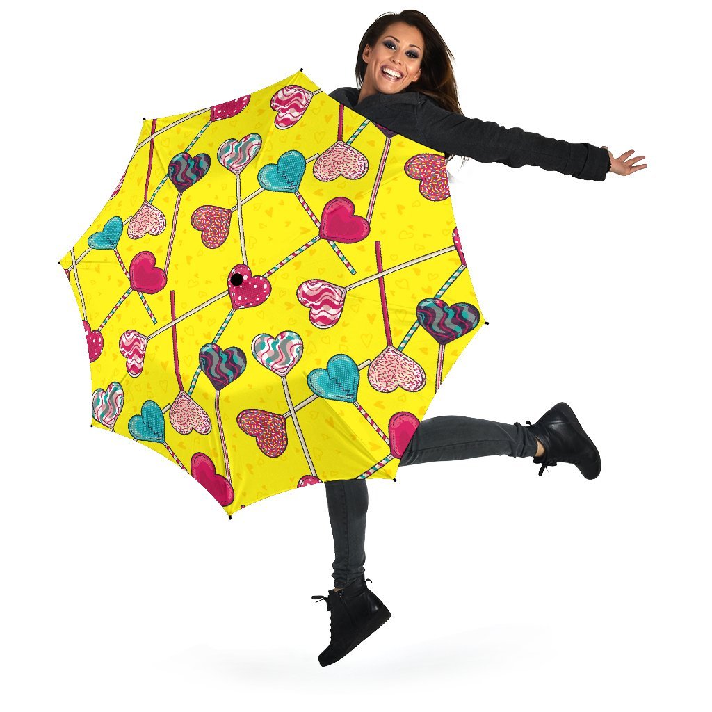 Lollipop Heart Pattern Print Automatic Foldable Umbrella-grizzshop