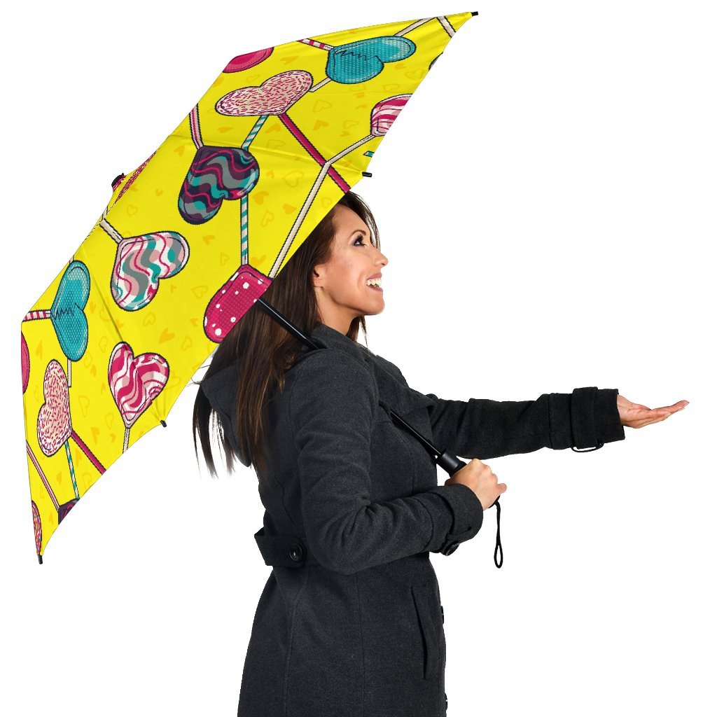 Lollipop Heart Pattern Print Automatic Foldable Umbrella-grizzshop