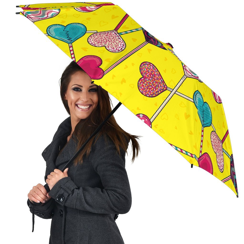 Lollipop Heart Pattern Print Automatic Foldable Umbrella-grizzshop