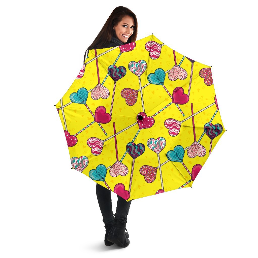 Lollipop Heart Pattern Print Automatic Foldable Umbrella-grizzshop