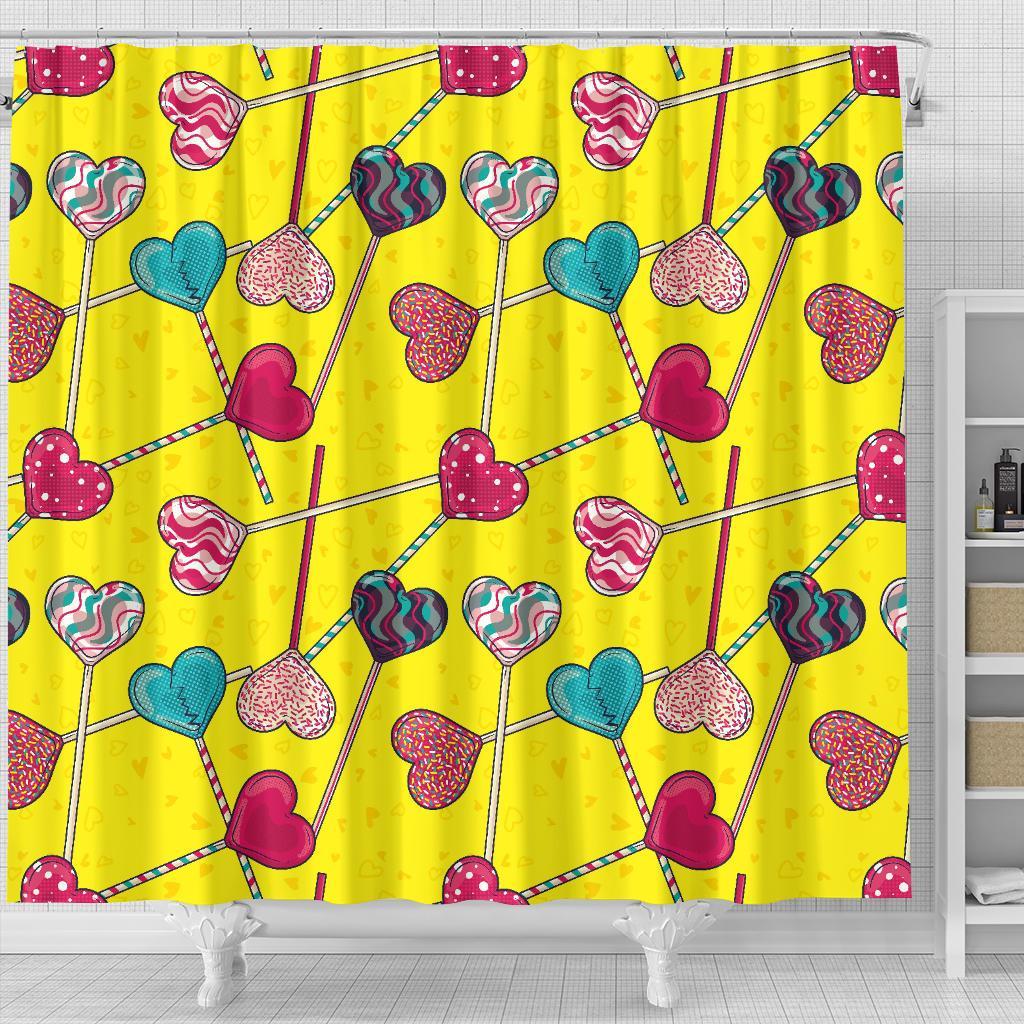 Lollipop Heart Pattern Print Bathroom Shower Curtain-grizzshop