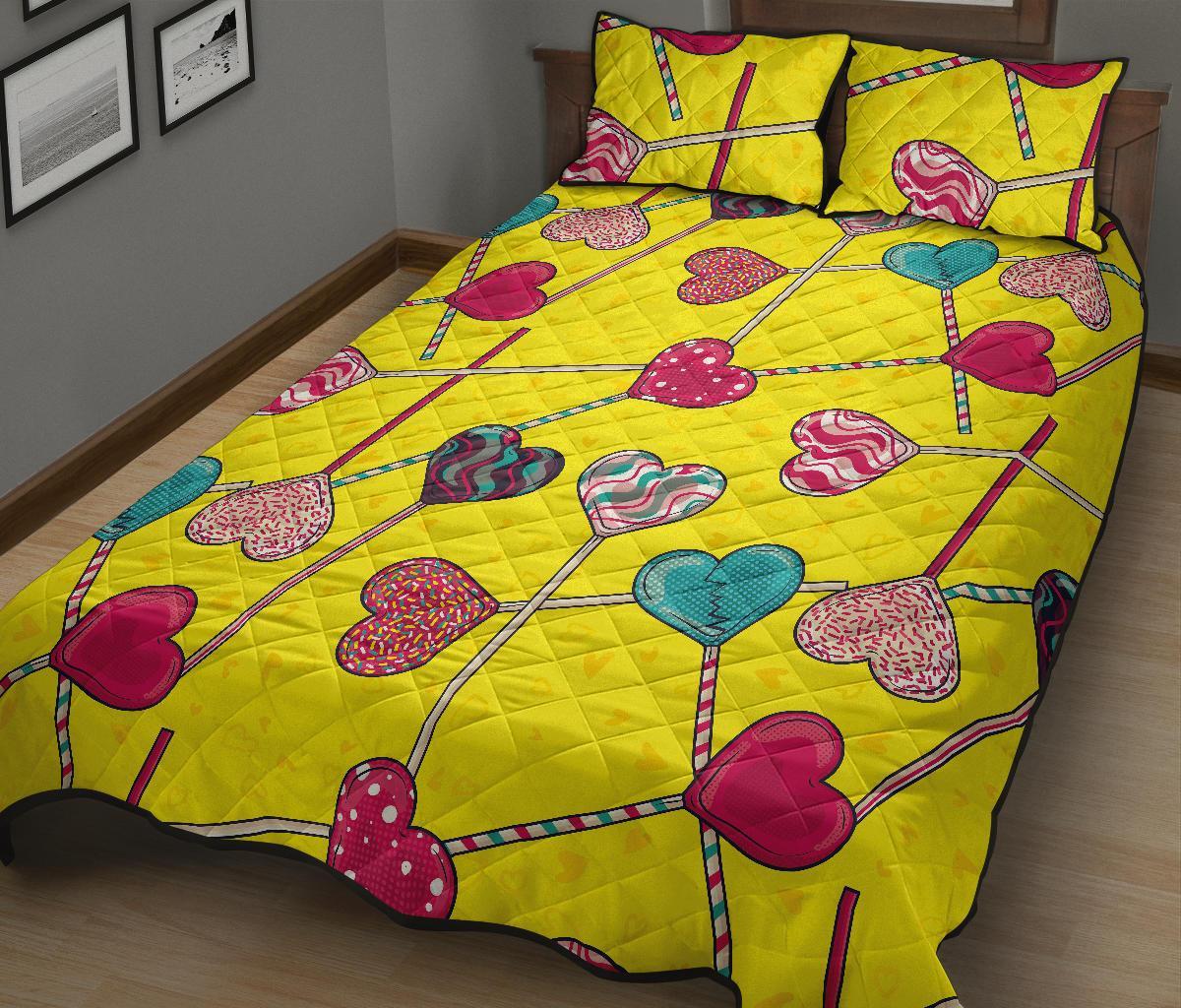 Lollipop Heart Pattern Print Bed Set Quilt-grizzshop