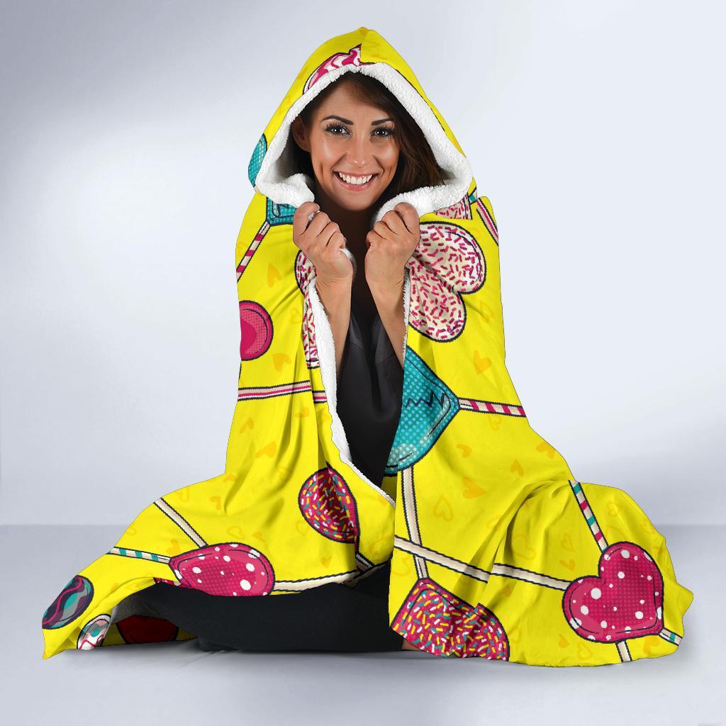 Lollipop Heart Pattern Print Hooded Blanket-grizzshop