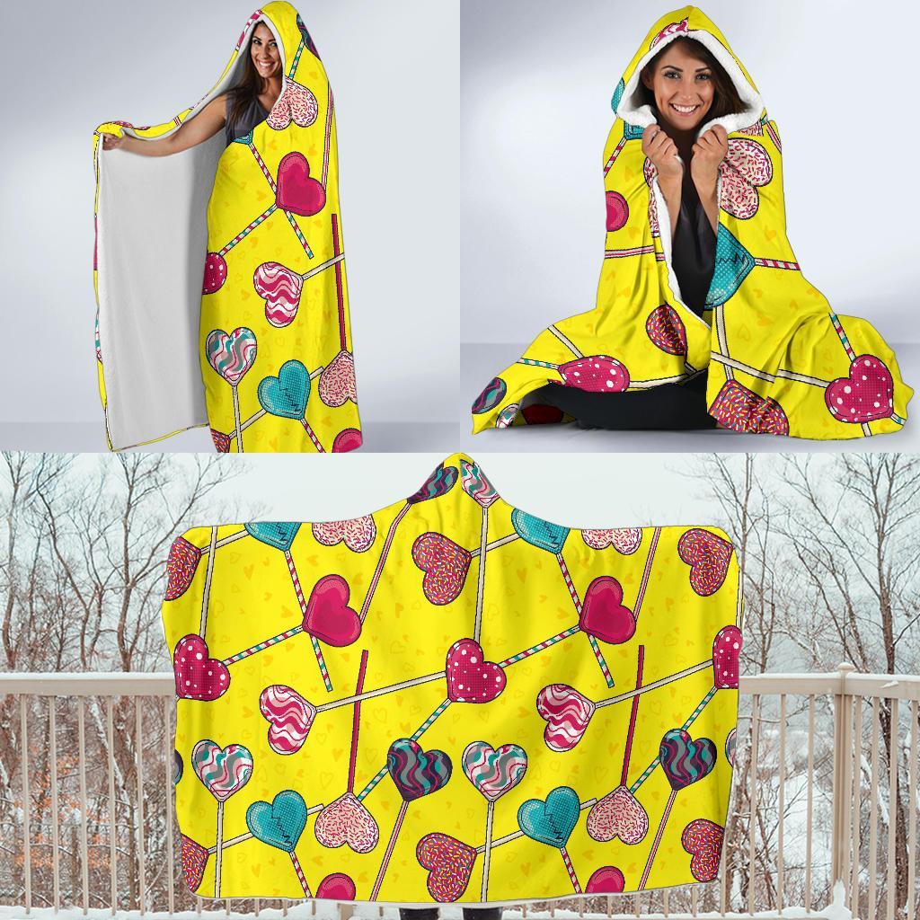 Lollipop Heart Pattern Print Hooded Blanket-grizzshop