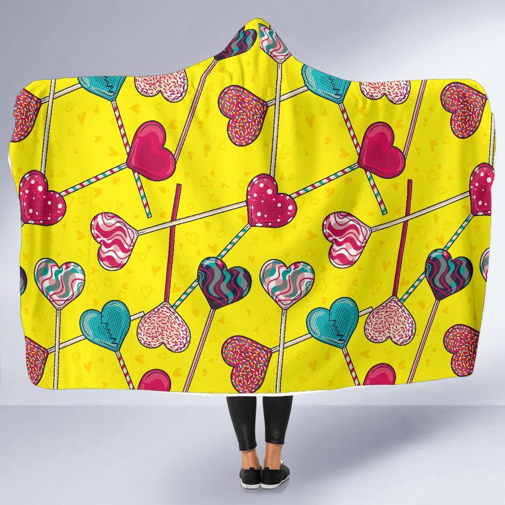 Lollipop Heart Pattern Print Hooded Blanket-grizzshop