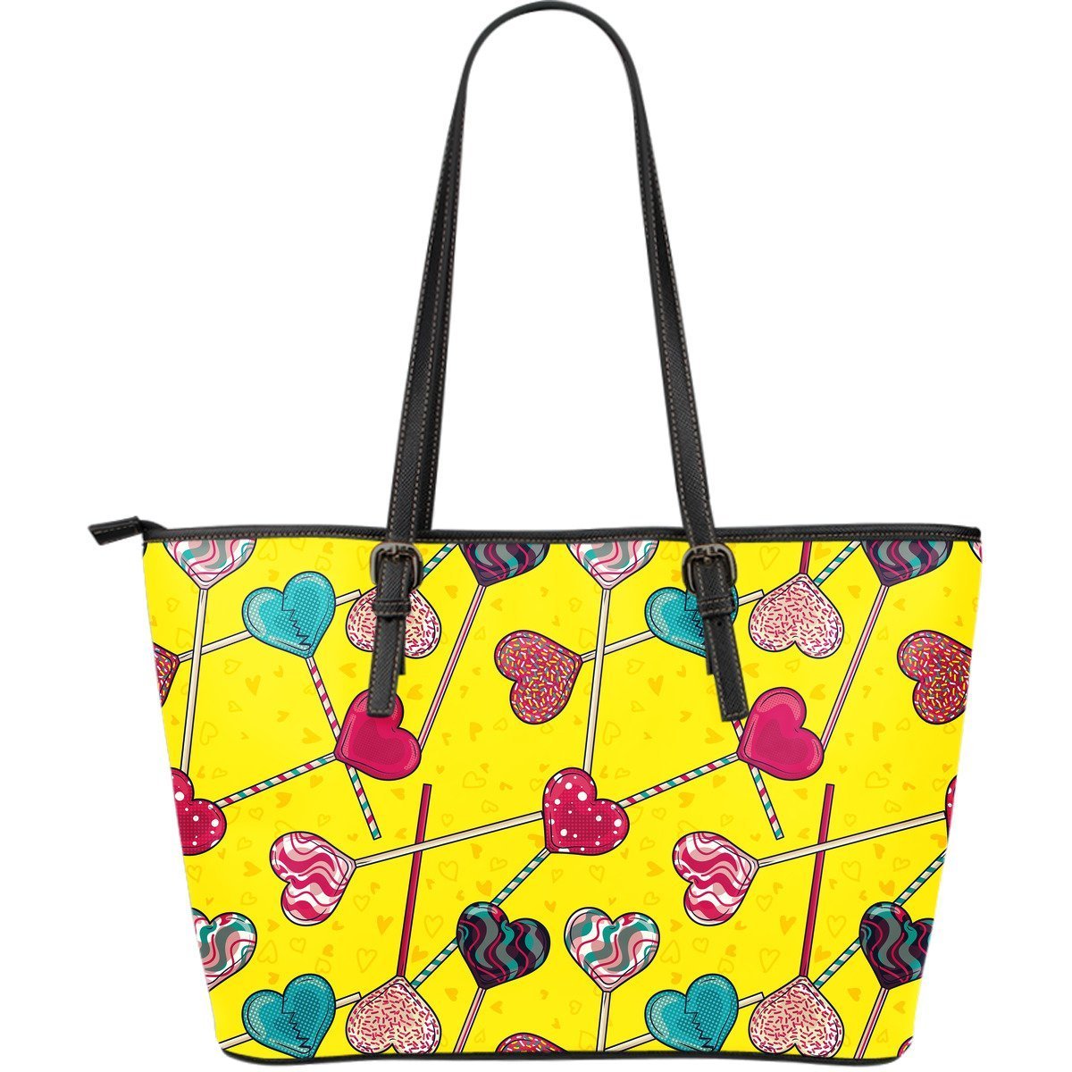 Lollipop Heart Pattern Print Leather Tote Bag-grizzshop