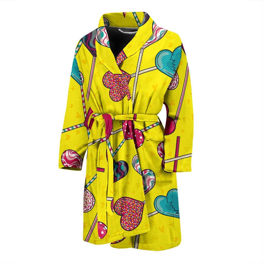 Lollipop Heart Pattern Print Men Long Robe-grizzshop