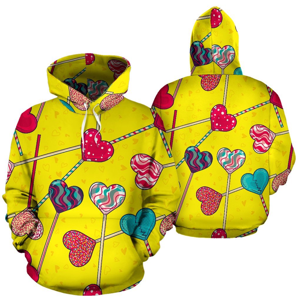 Lollipop Heart Pattern Print Men Women Pullover Hoodie-grizzshop