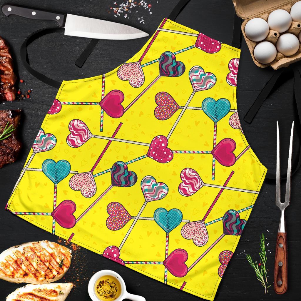 Lollipop Heart Pattern Print Men's Apron-grizzshop