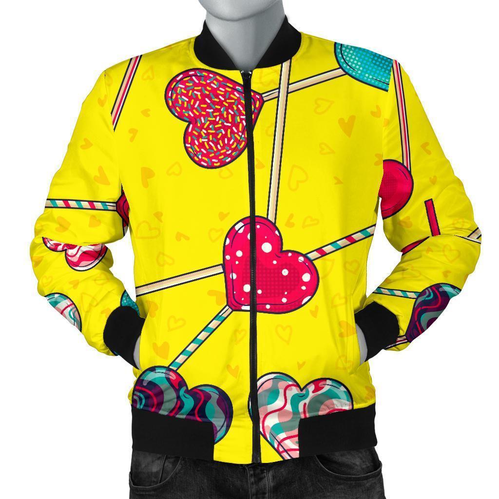 Lollipop Heart Pattern Print Men's Bomber Jacket-grizzshop