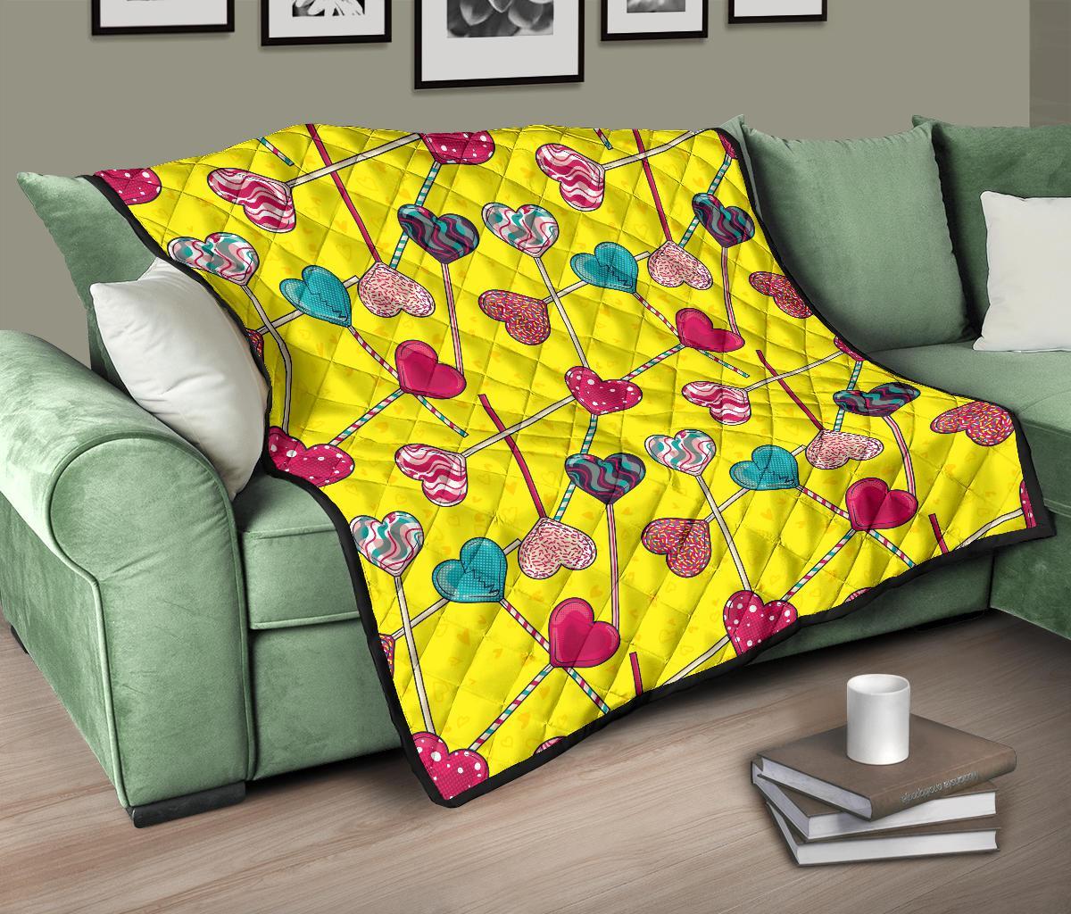 Lollipop Heart Pattern Print Quilt-grizzshop