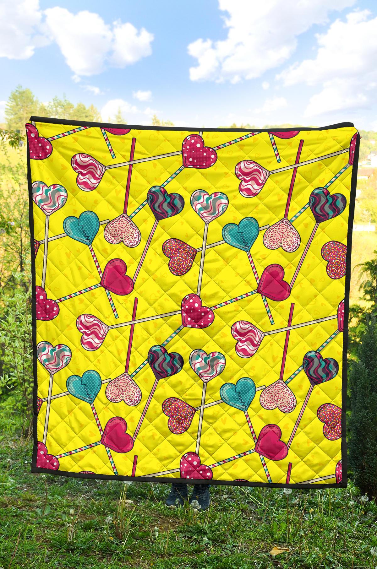 Lollipop Heart Pattern Print Quilt-grizzshop