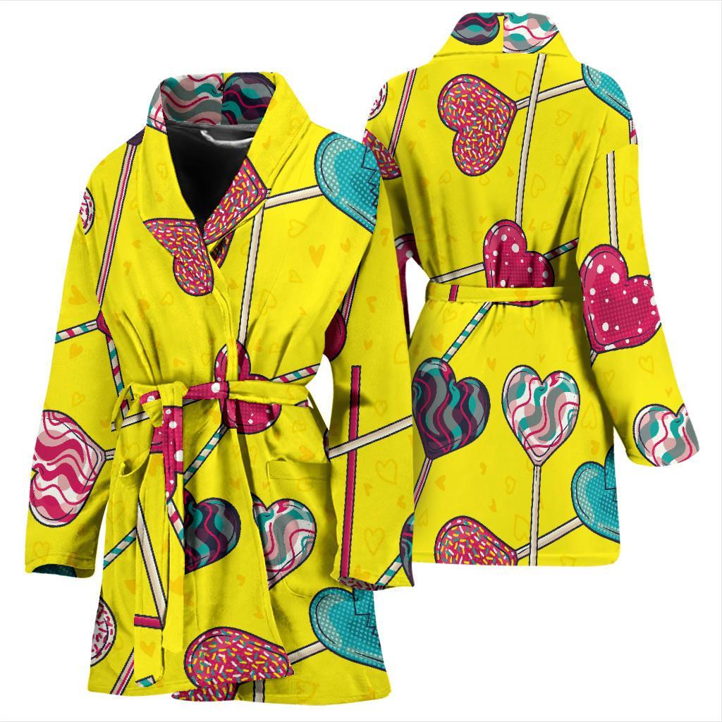 Lollipop Heart Pattern Print Women Long Robe-grizzshop