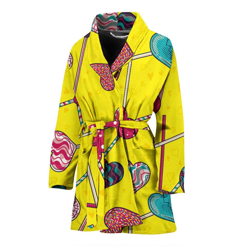 Lollipop Heart Pattern Print Women Long Robe-grizzshop