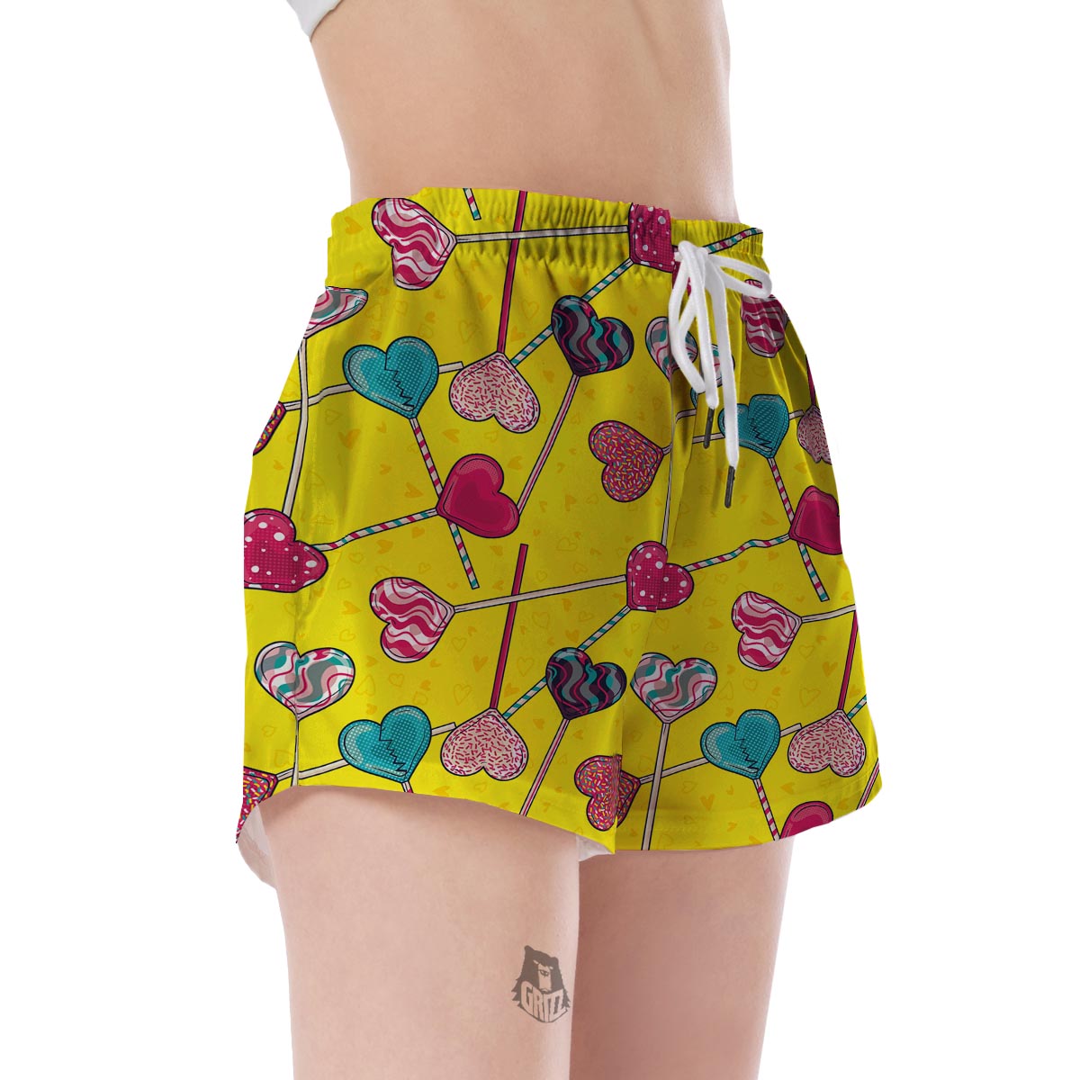 Lollipop Heart Pattern Print Women's Shorts-grizzshop