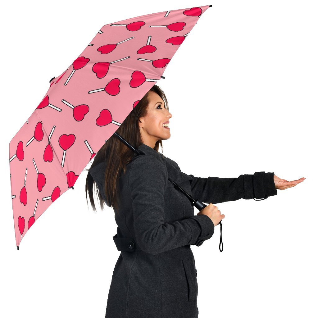 Lollipop Heart Print Pattern Automatic Foldable Umbrella-grizzshop