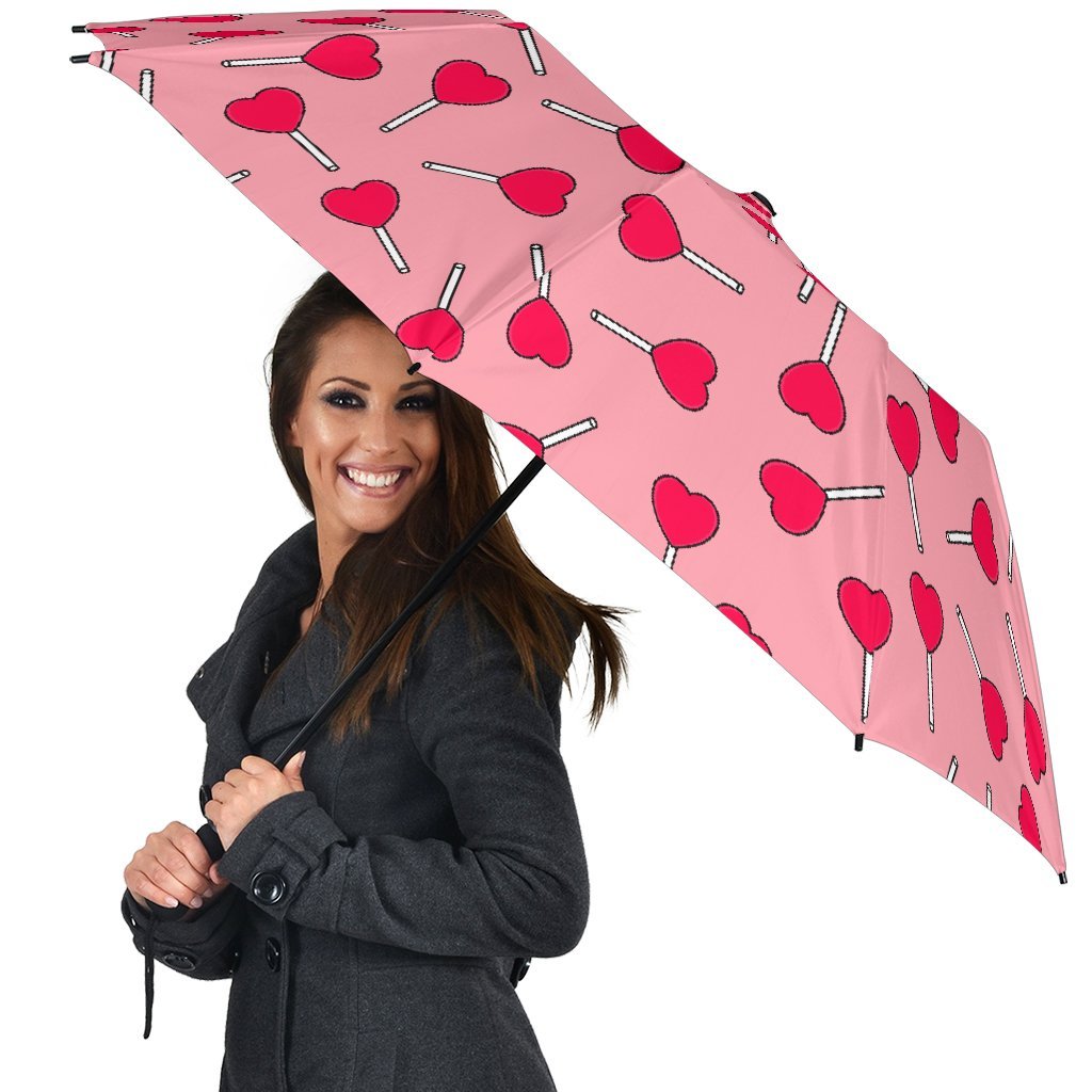 Lollipop Heart Print Pattern Automatic Foldable Umbrella-grizzshop