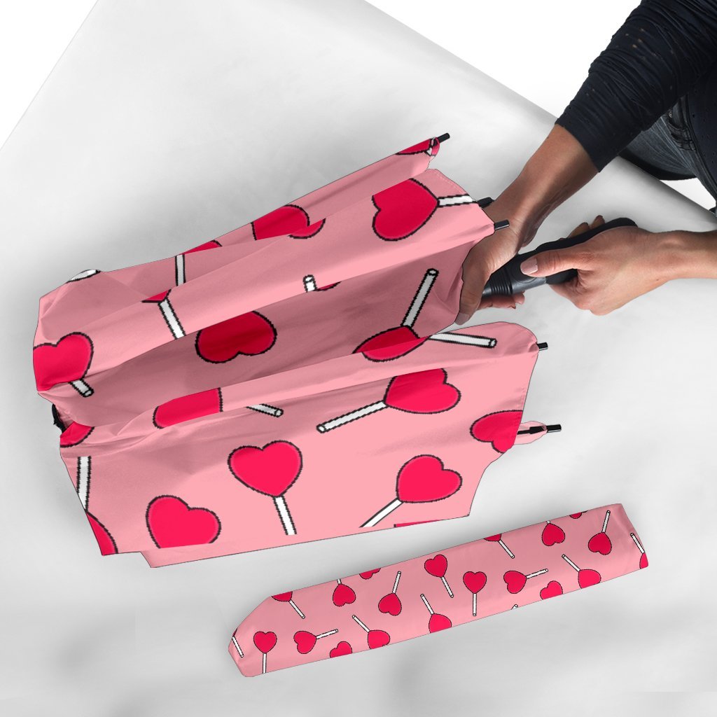 Lollipop Heart Print Pattern Automatic Foldable Umbrella-grizzshop