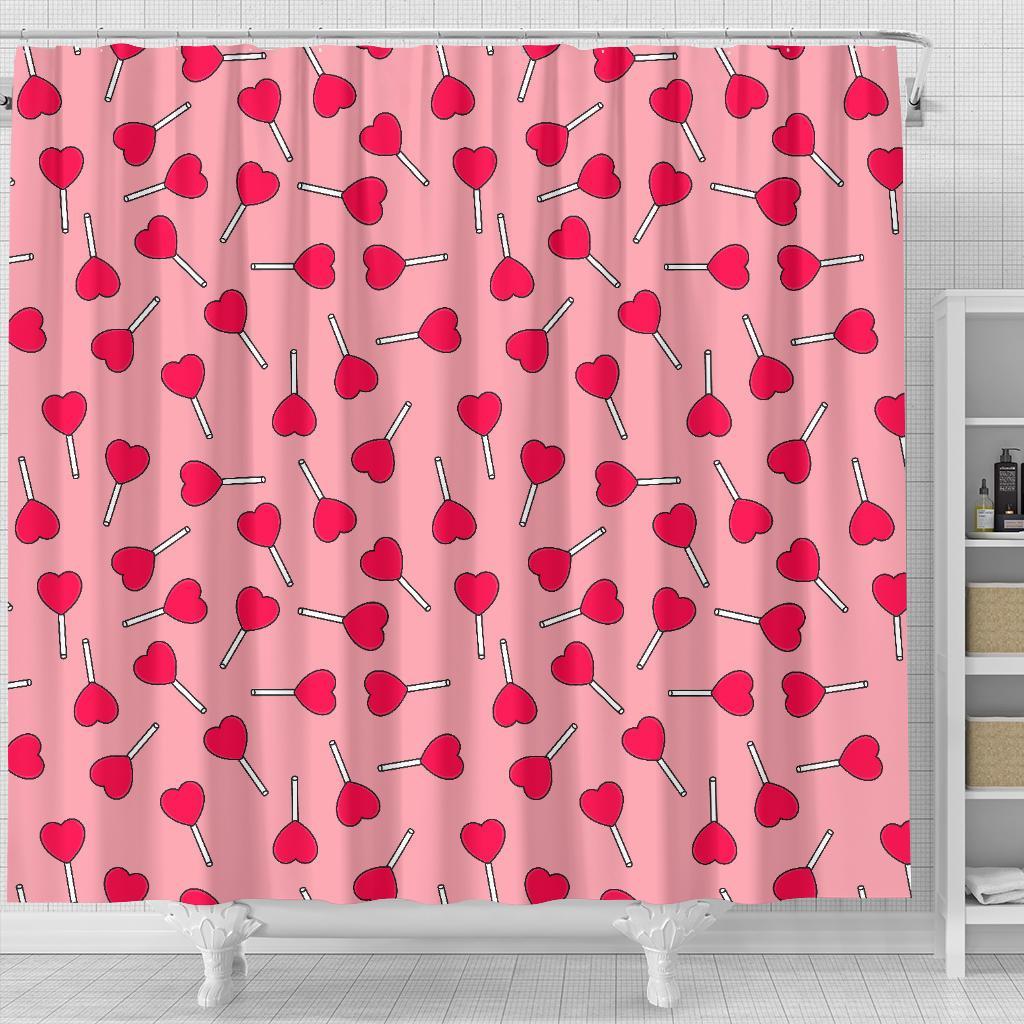 Lollipop Heart Print Pattern Bathroom Shower Curtain-grizzshop