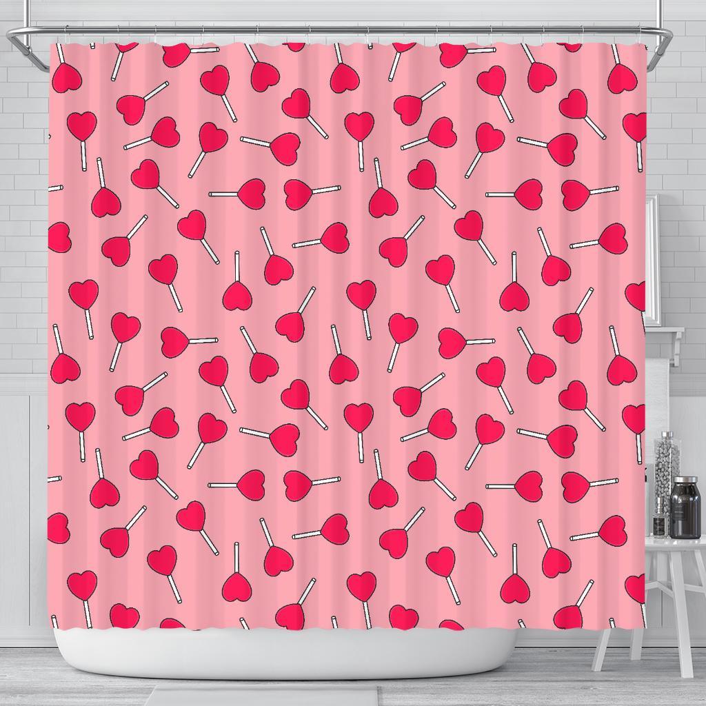 Lollipop Heart Print Pattern Bathroom Shower Curtain-grizzshop