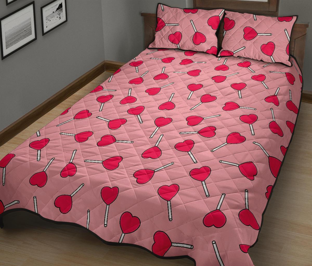 Lollipop Heart Print Pattern Bed Set Quilt-grizzshop