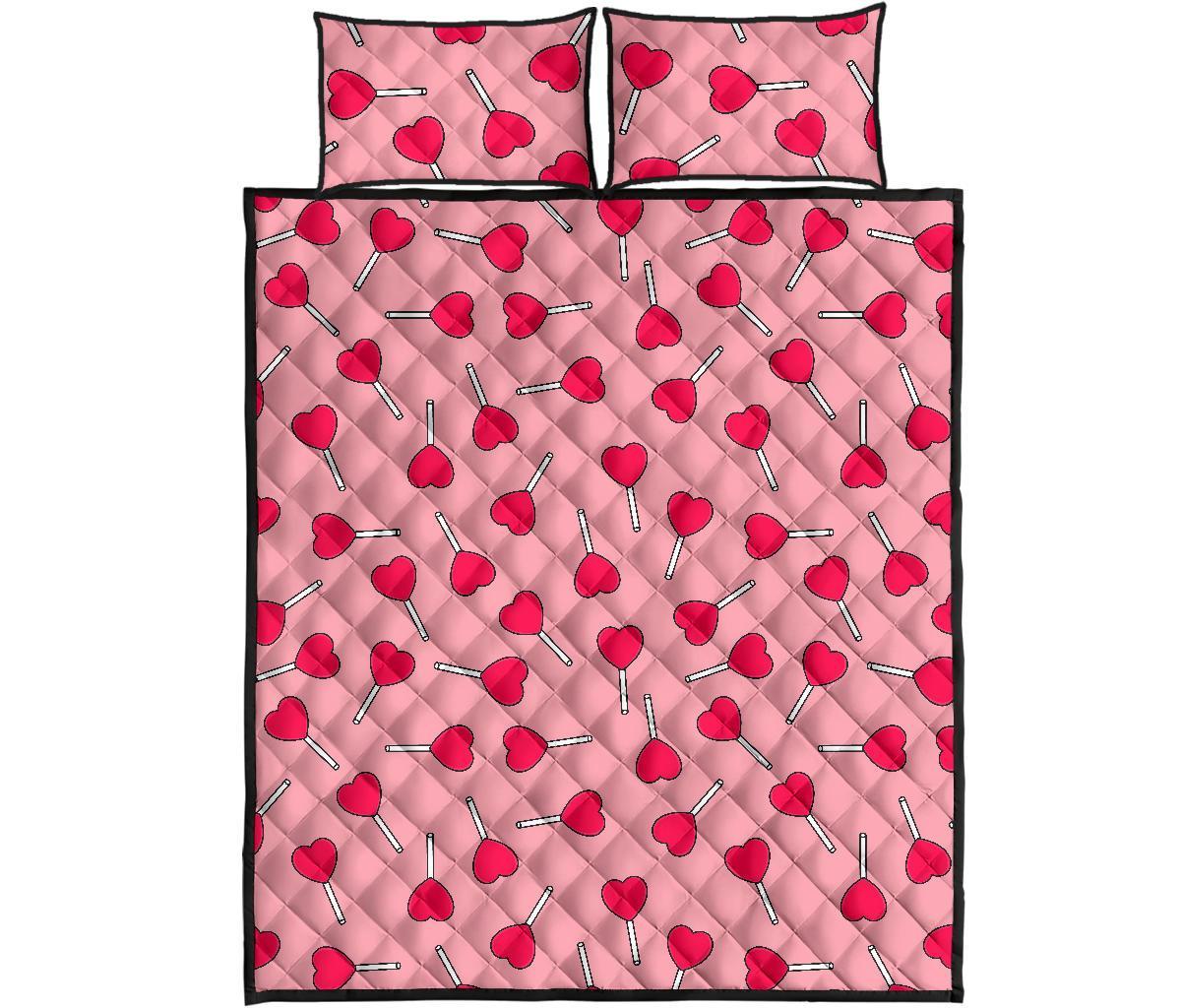 Lollipop Heart Print Pattern Bed Set Quilt-grizzshop