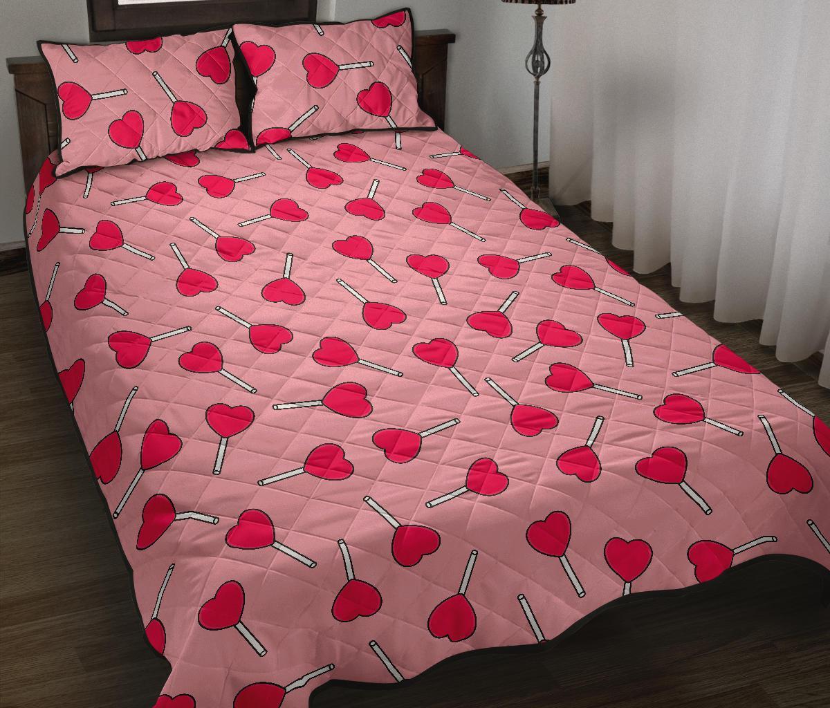 Lollipop Heart Print Pattern Bed Set Quilt-grizzshop