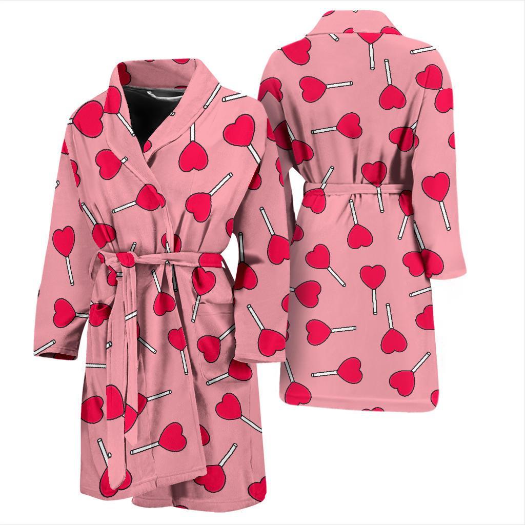 Lollipop Heart Print Pattern Men Long Robe-grizzshop