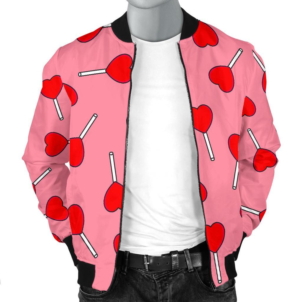 Lollipop Heart Print Pattern Men's Bomber Jacket-grizzshop