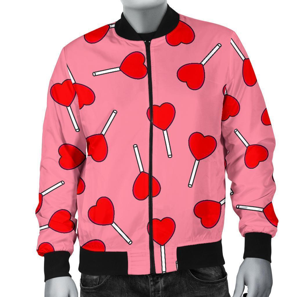 Lollipop Heart Print Pattern Men's Bomber Jacket-grizzshop