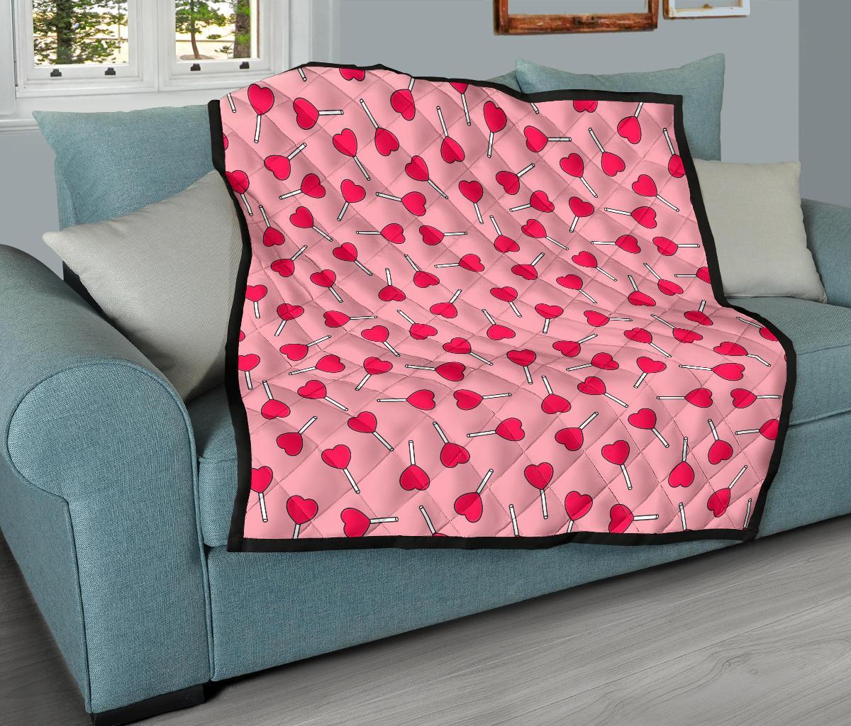 Lollipop Heart Print Pattern Quilt-grizzshop