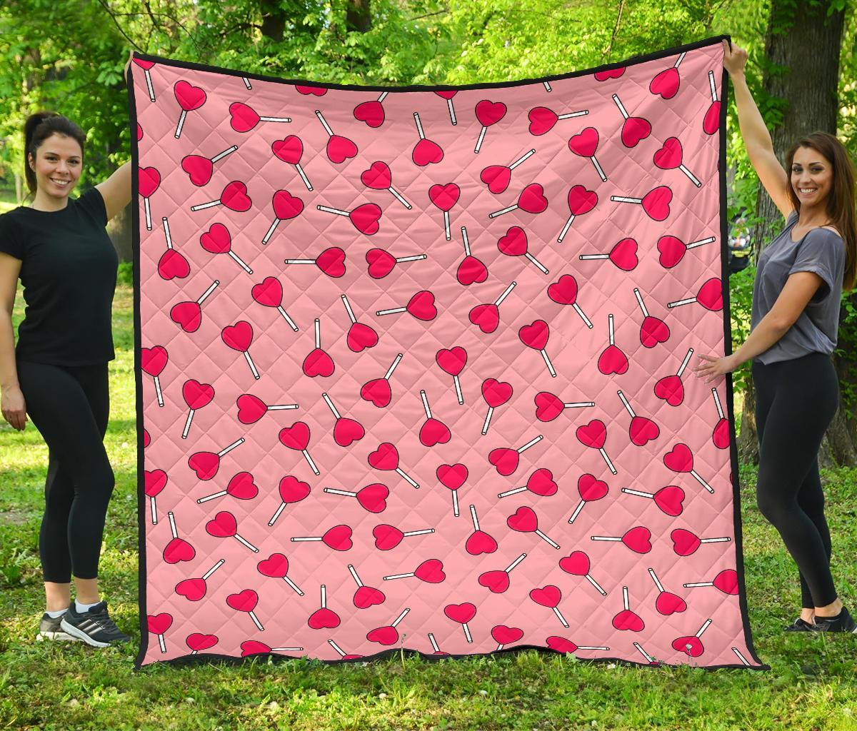 Lollipop Heart Print Pattern Quilt-grizzshop