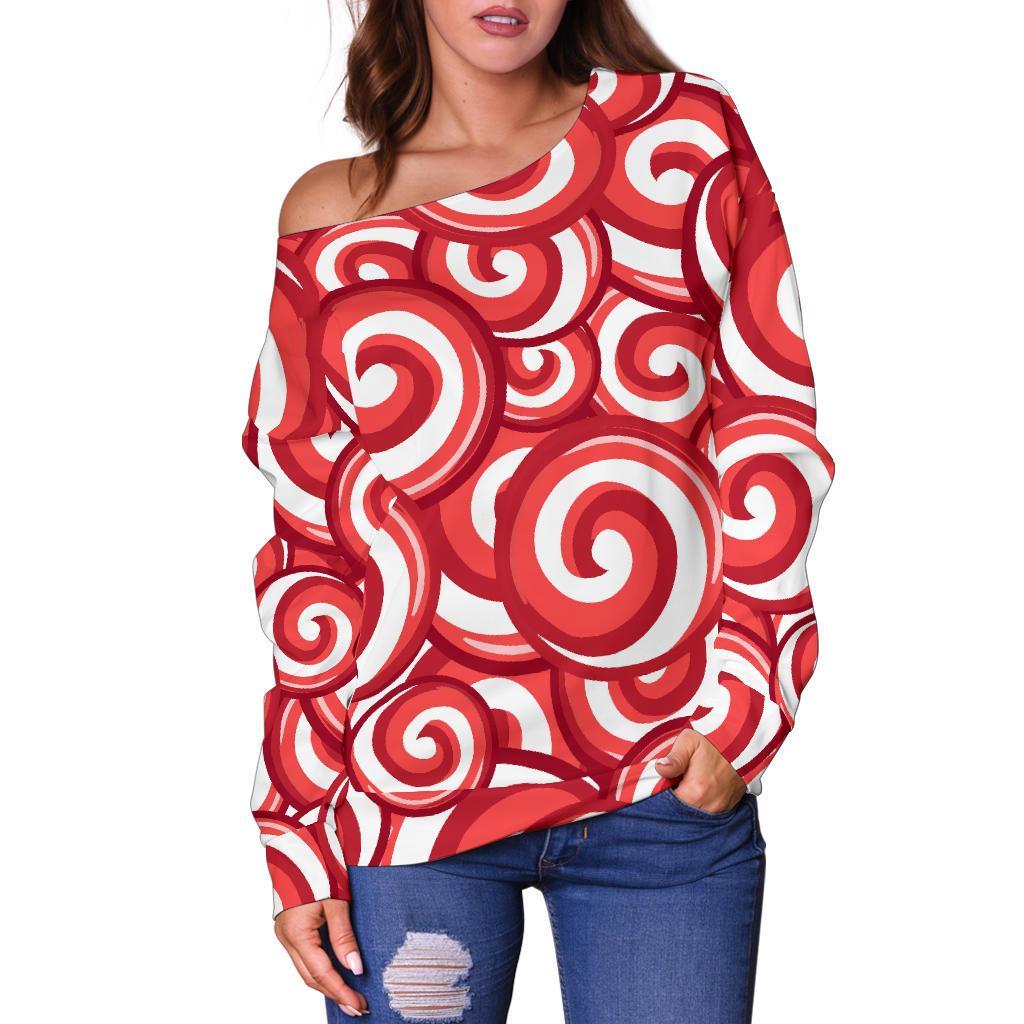 Lollipop Pattern Print Women Off Shoulder Sweatshirt-grizzshop