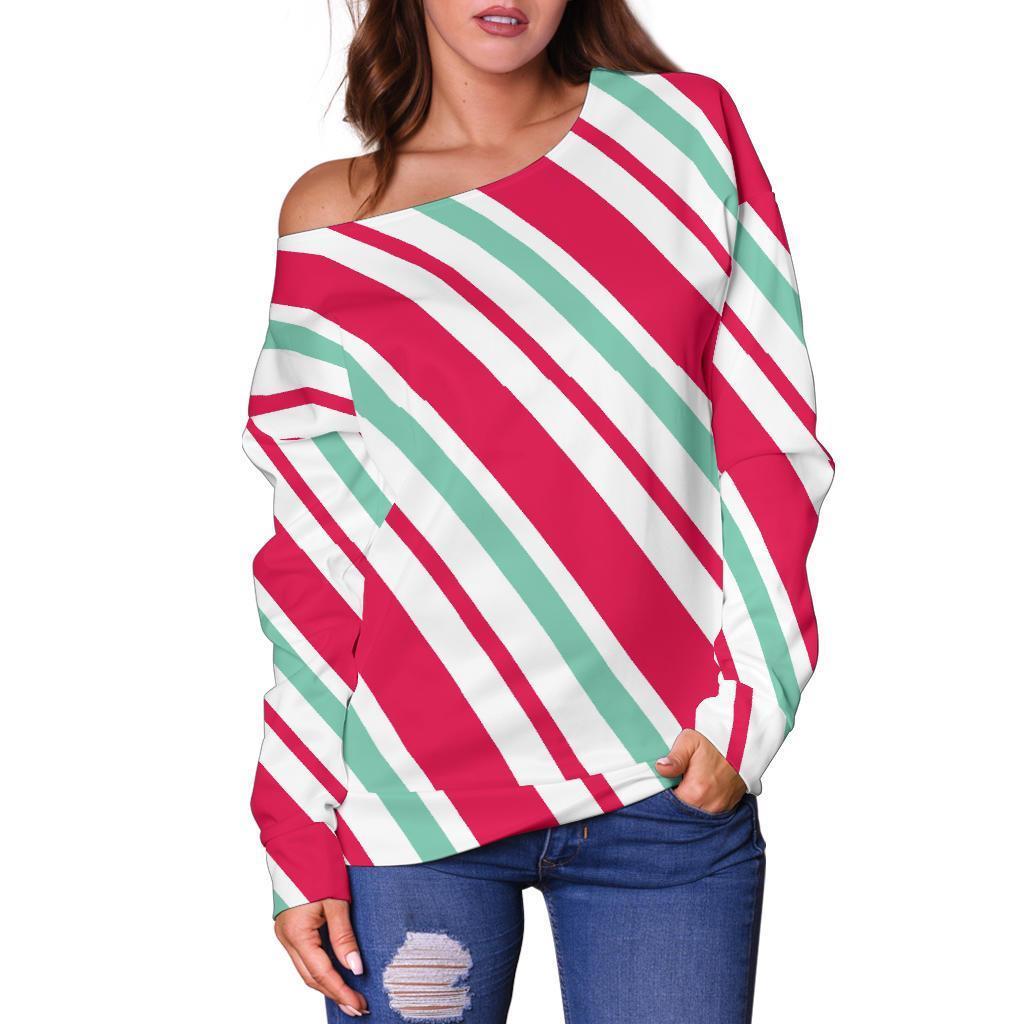 Lollipop Print Pattern Women Off Shoulder Sweatshirt-grizzshop