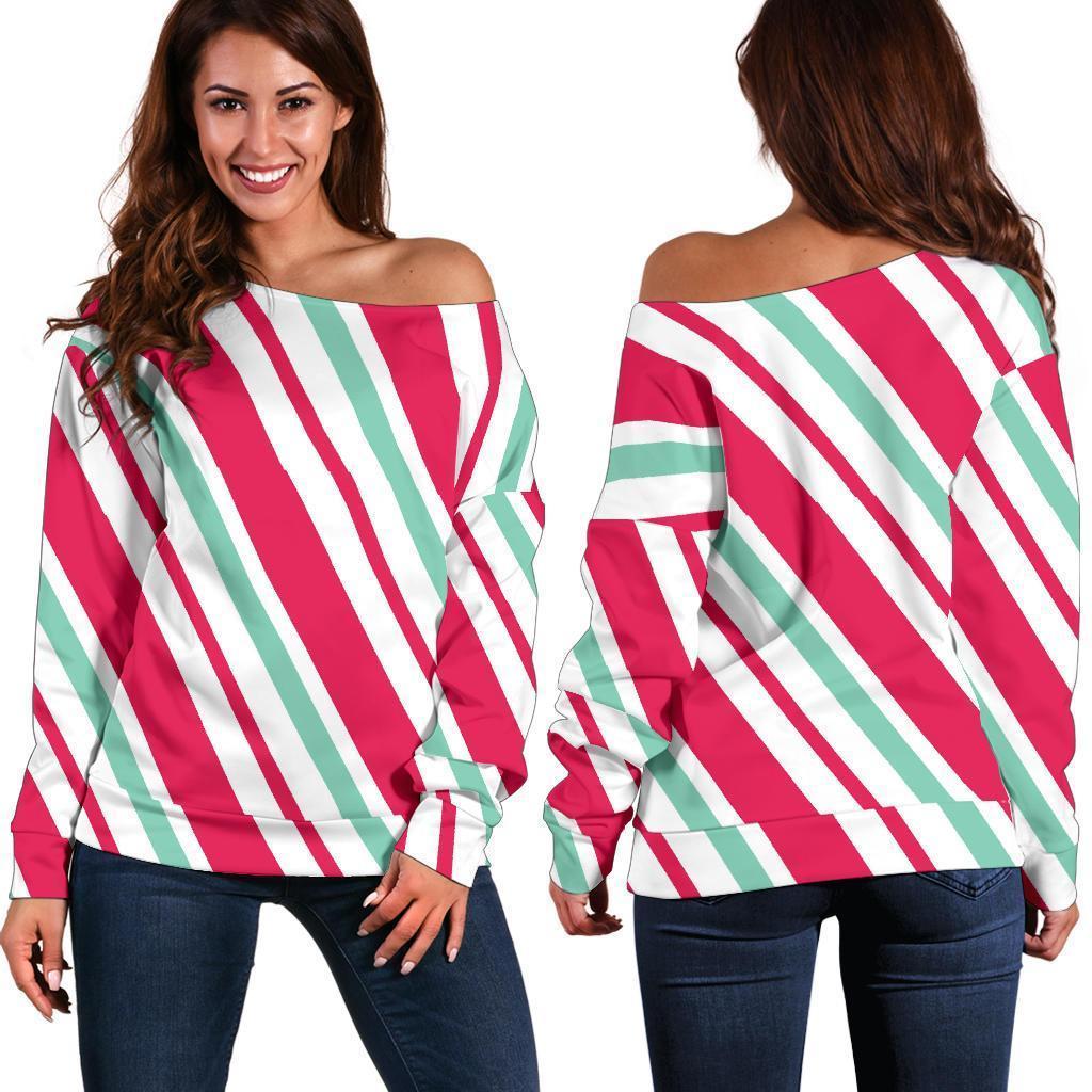 Lollipop Print Pattern Women Off Shoulder Sweatshirt-grizzshop