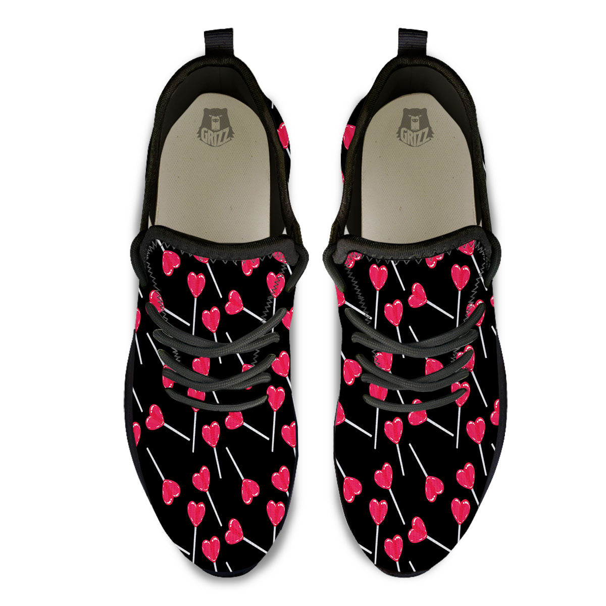 Lollipop Red Heart Print Pattern Black Athletic Shoes-grizzshop