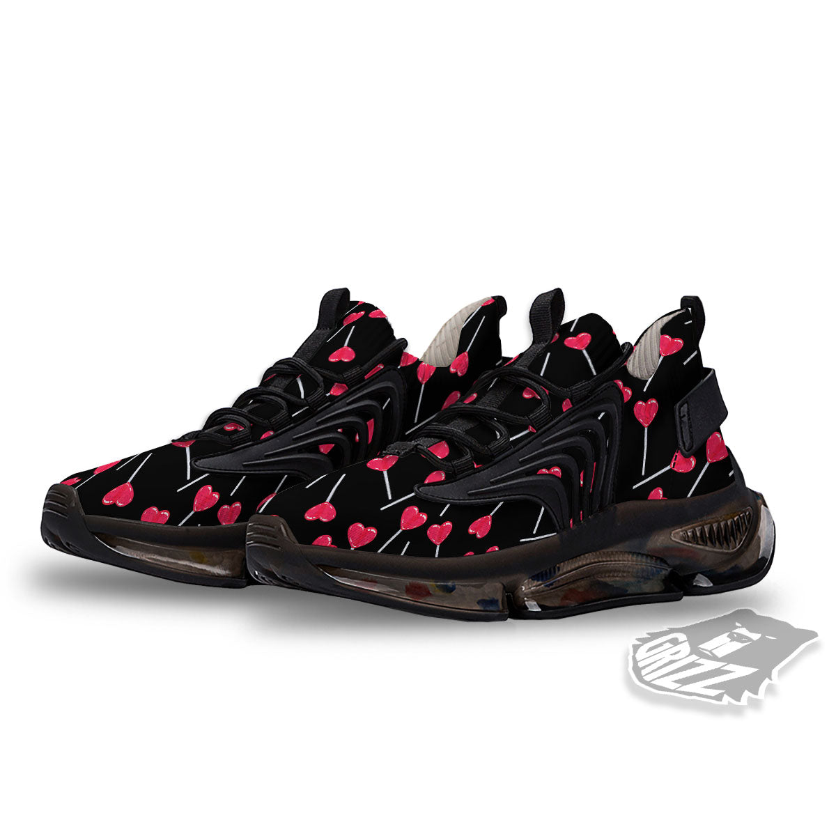 Lollipop Red Heart Print Pattern Black Gym Shoes-grizzshop