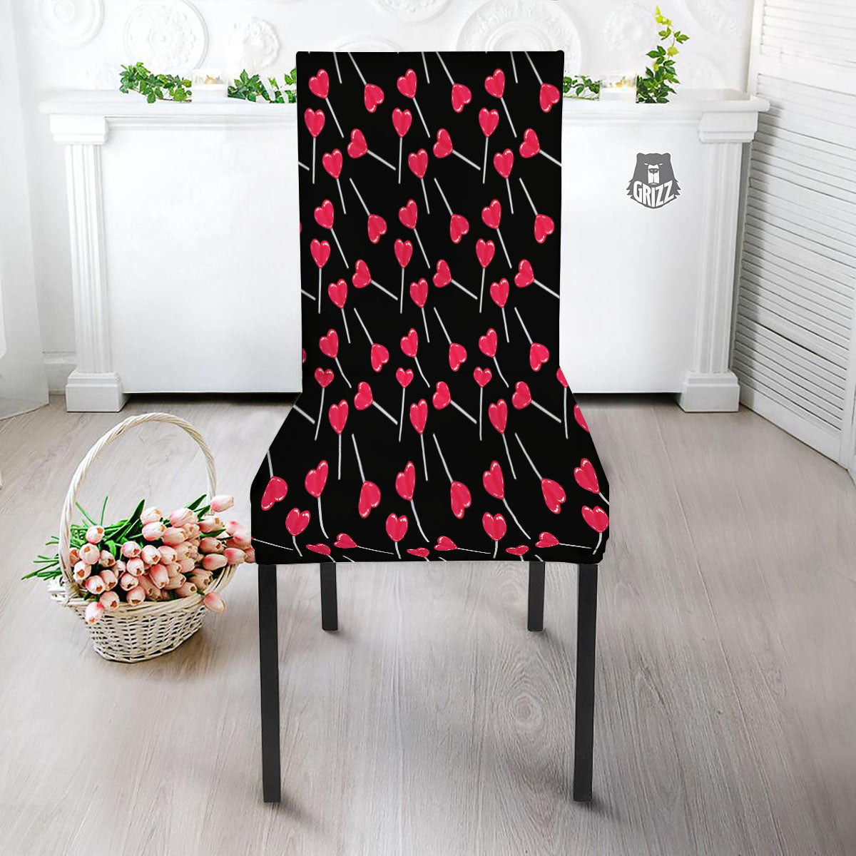 Lollipop Red Heart Print Pattern Dining Chair Slipcover-grizzshop