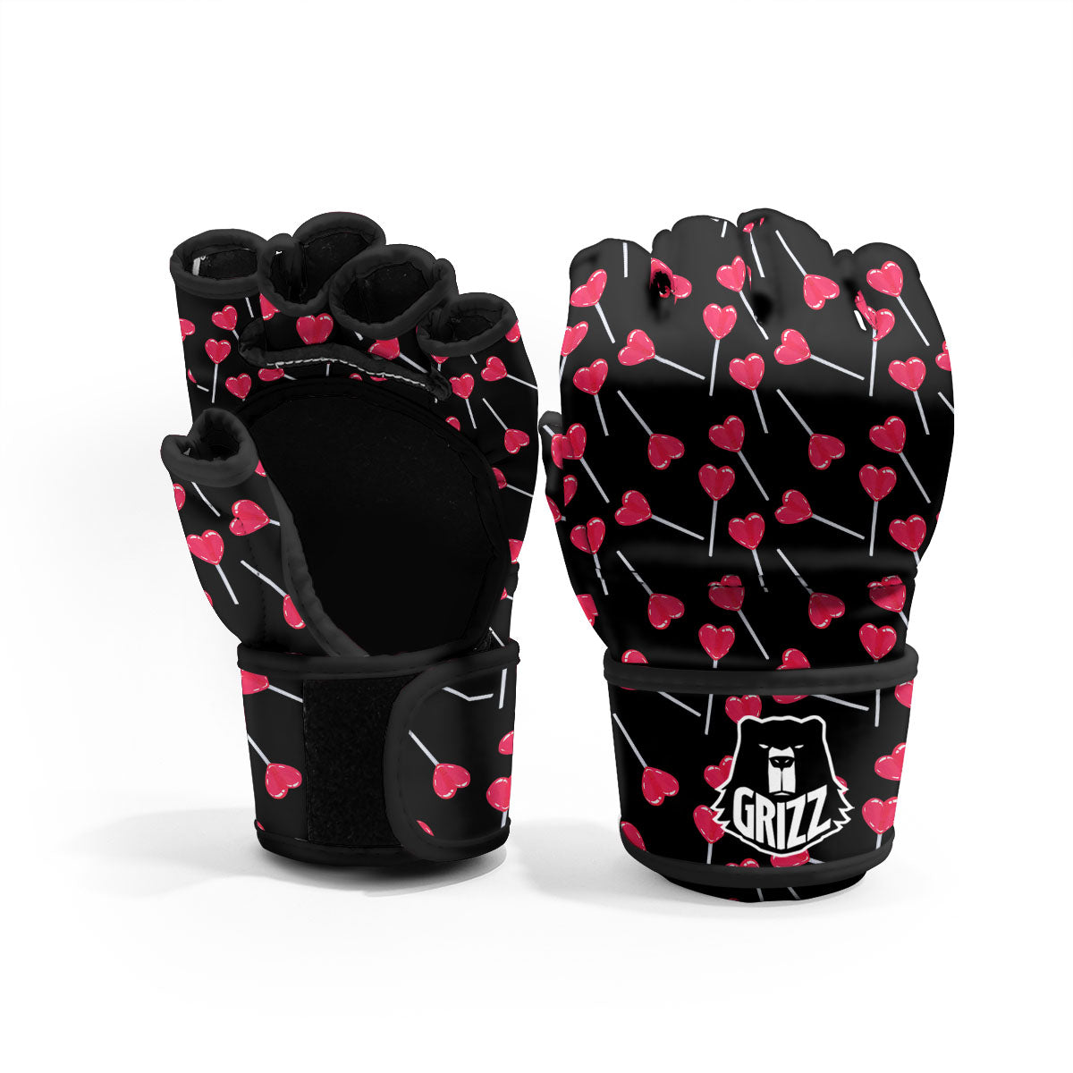 Lollipop Red Heart Print Pattern MMA Gloves-grizzshop