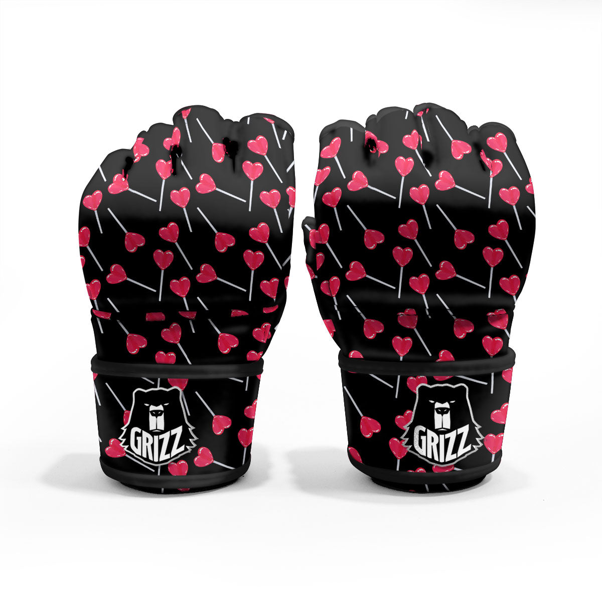 Lollipop Red Heart Print Pattern MMA Gloves-grizzshop
