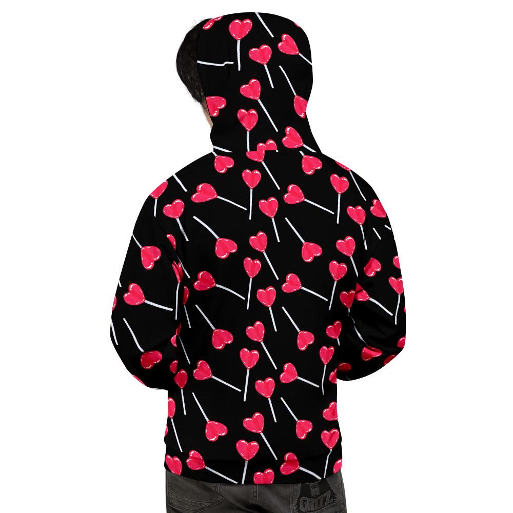 Lollipop Red Heart Print Pattern Men's Hoodie-grizzshop