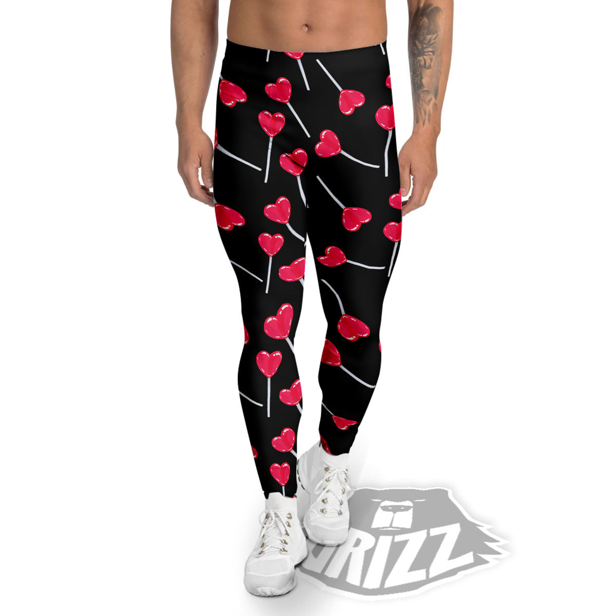 Lollipop Red Heart Print Pattern Men's Leggings-grizzshop