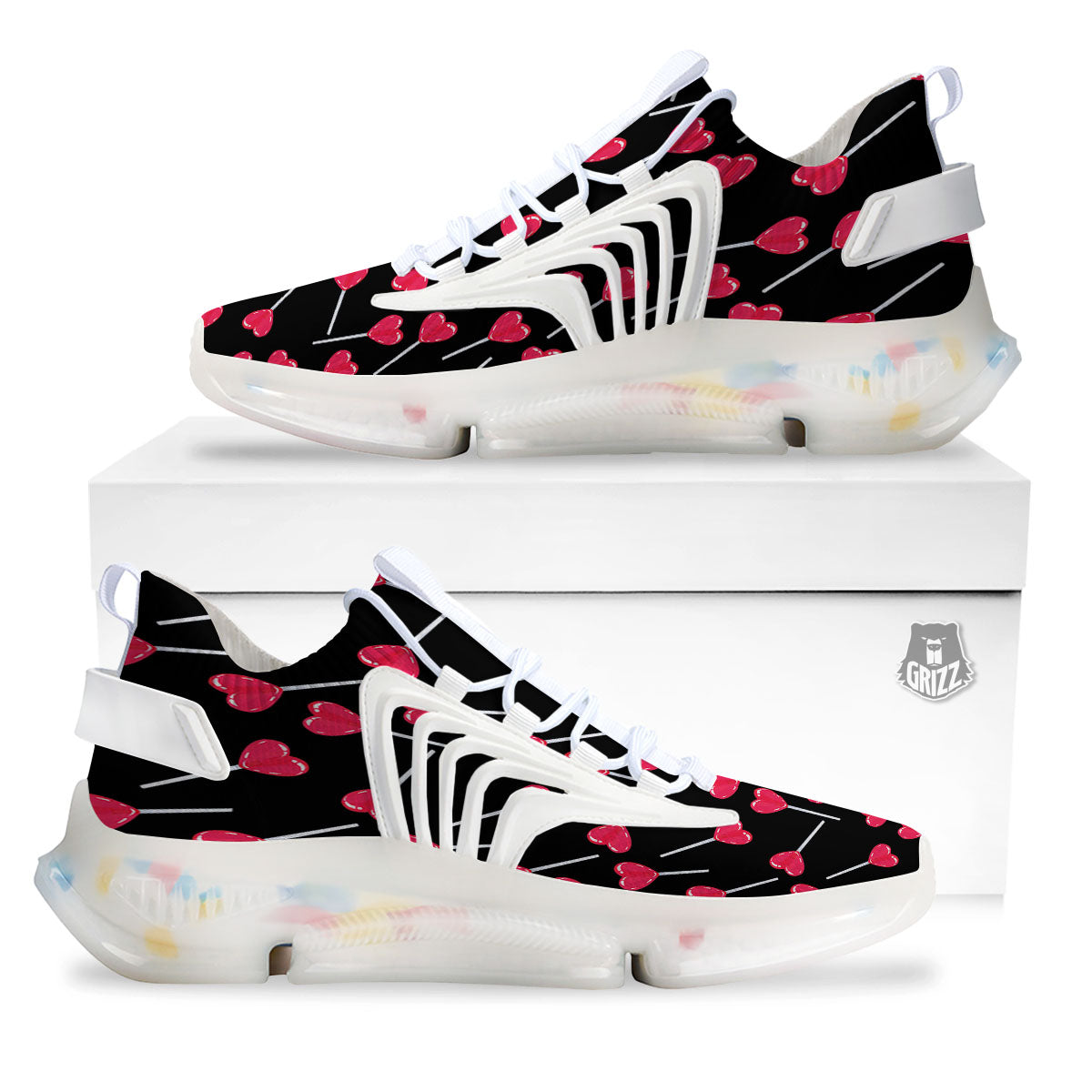 Lollipop Red Heart Print Pattern White Gym Shoes-grizzshop