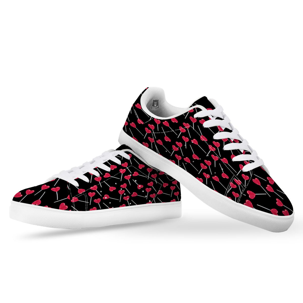 Lollipop Red Heart Print Pattern White Low Top Sneakers-grizzshop