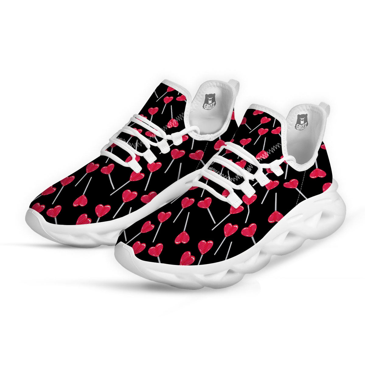 Lollipop Red Heart Print Pattern White Running Shoes-grizzshop