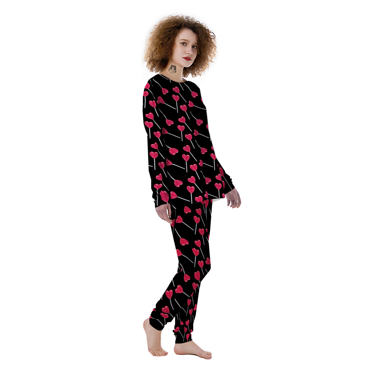 Lollipop Red Heart Print Pattern Women's Pajamas-grizzshop