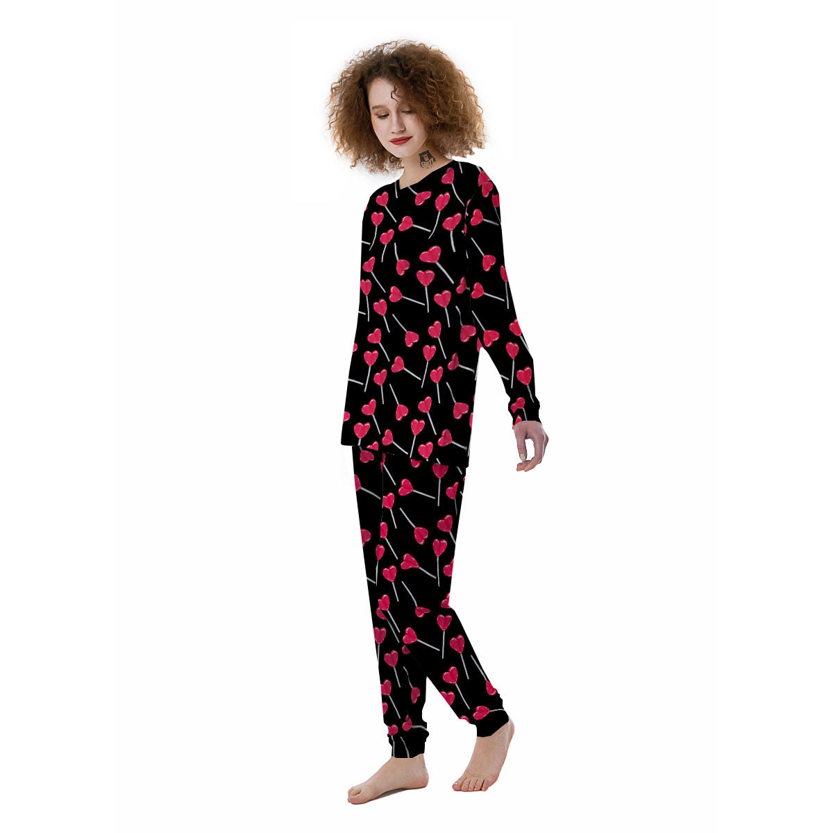 Lollipop Red Heart Print Pattern Women's Pajamas-grizzshop