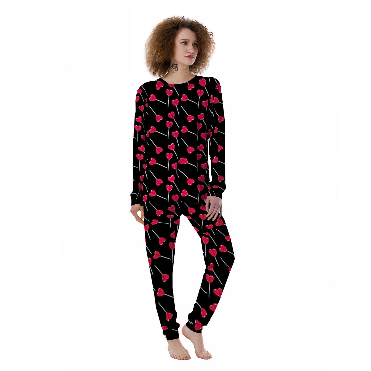 Lollipop Red Heart Print Pattern Women's Pajamas-grizzshop