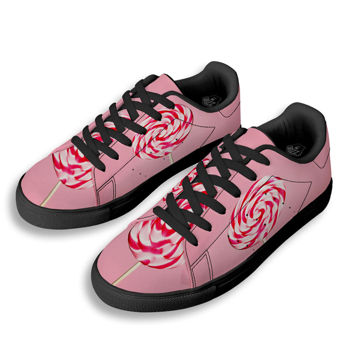 Lollipop Retro Print Black Low Top Sneakers-grizzshop